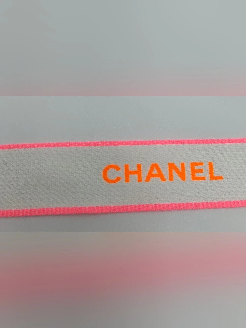 CHANEL Neon Pink Orange White Ribbon 2 Yards Luxury Gift Wrap Trim 3/4